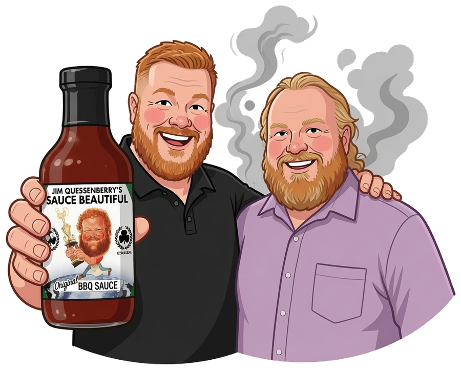 Lee Quessenberry (left) holding Sauce Beautiful, and Michael Quessenberry (right) — the Brothers Q